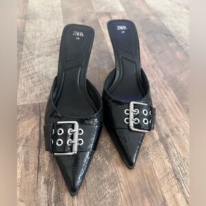Zara Black Pointed Toe Mules